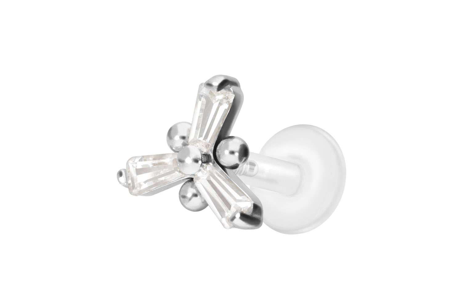 PTFE Labret Piercing mit Innengewinde + Titan-Aufsatz KRISTALLBLUME